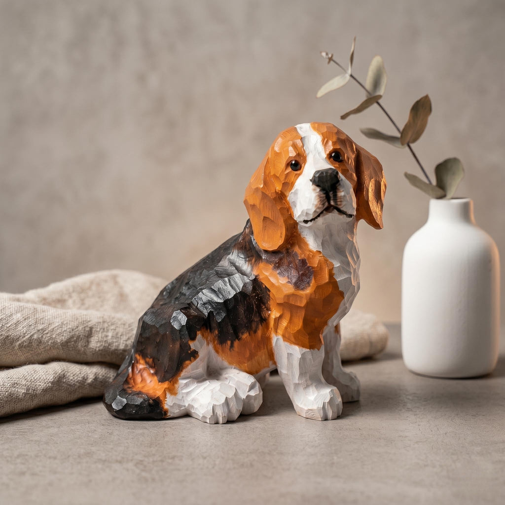 Hand Carved Wooden Beagle Figurine, Rustic Dog Lover Decor, Wood Dog Sculpture, Pet Memorial Gift, Handmade Dog Statue For Desk Shelf