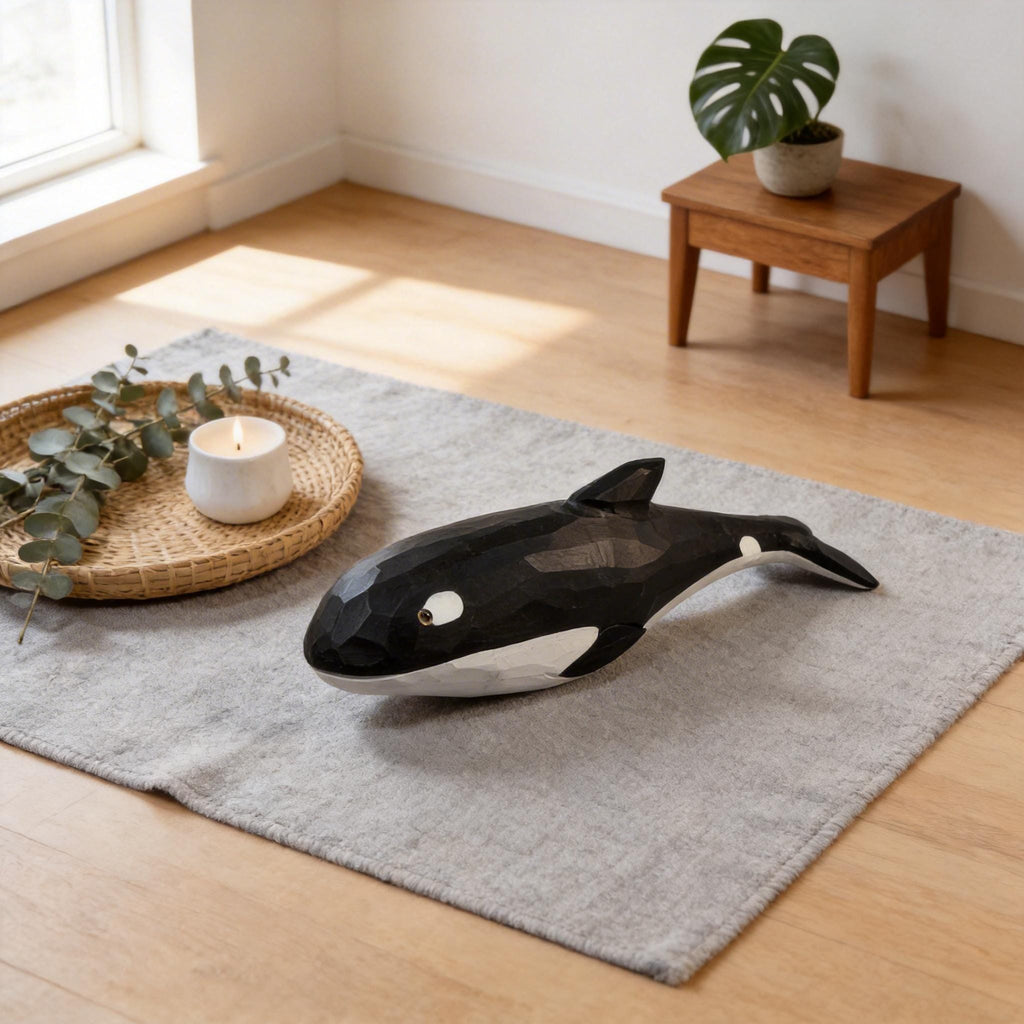 Hand-Carved Wooden Orca Figurine | Rustic Killer Whale Sculpture | Coastal Nursery Art | Nautical Decor | Unique Gift for Ocean Lover