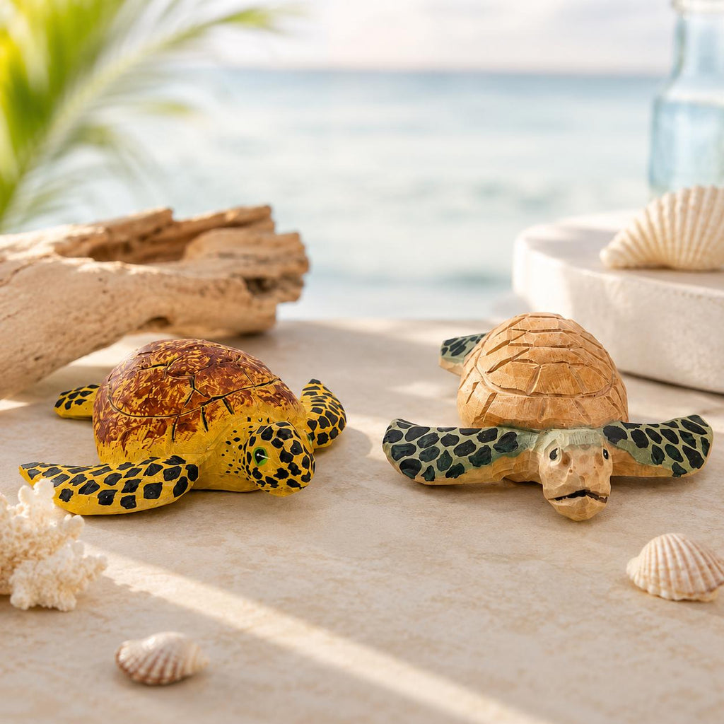 Whimsical Sea Turtle Wood Carving, Coastal Decor Animal Figurine, Ocean Lover Decor, Nautical Wooden Statue, Unique Beach Gift for Her