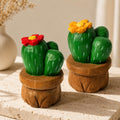 Hand Carved Wooden Cactus in Pot | Painted Succulent Figurine with Flower | Desert Plant Desk Decor | Unique Plant Lover Gift
