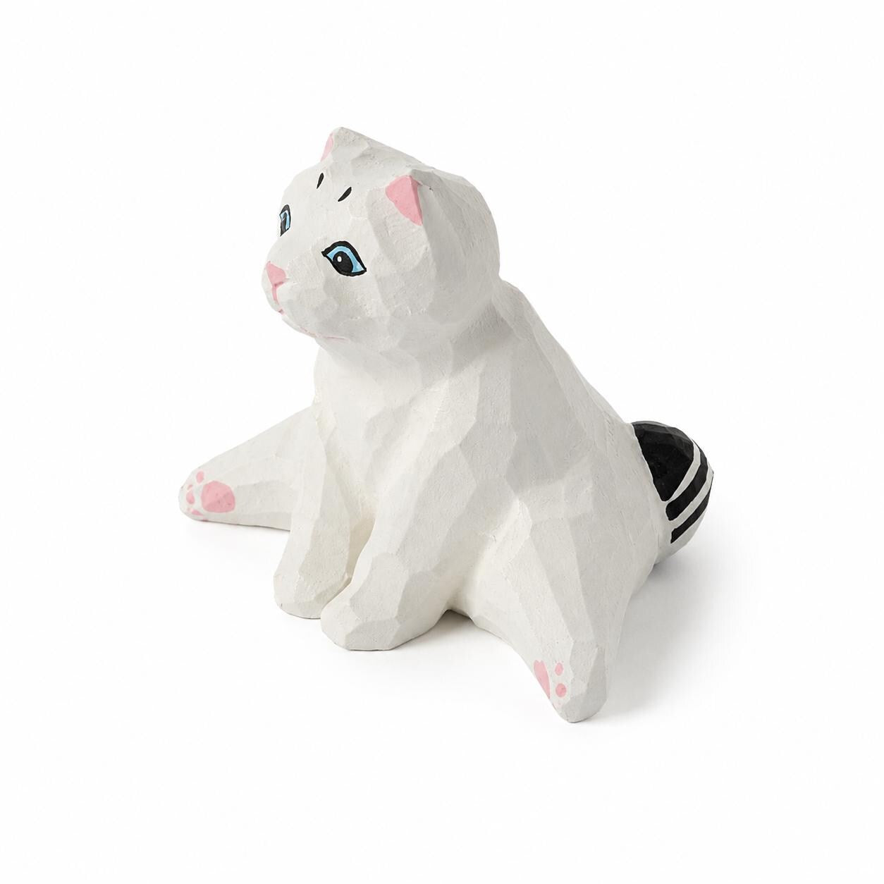 Whimsical White Cat Wood Carving Funny Sploot Kitty Figurine Cat Lover Gift
