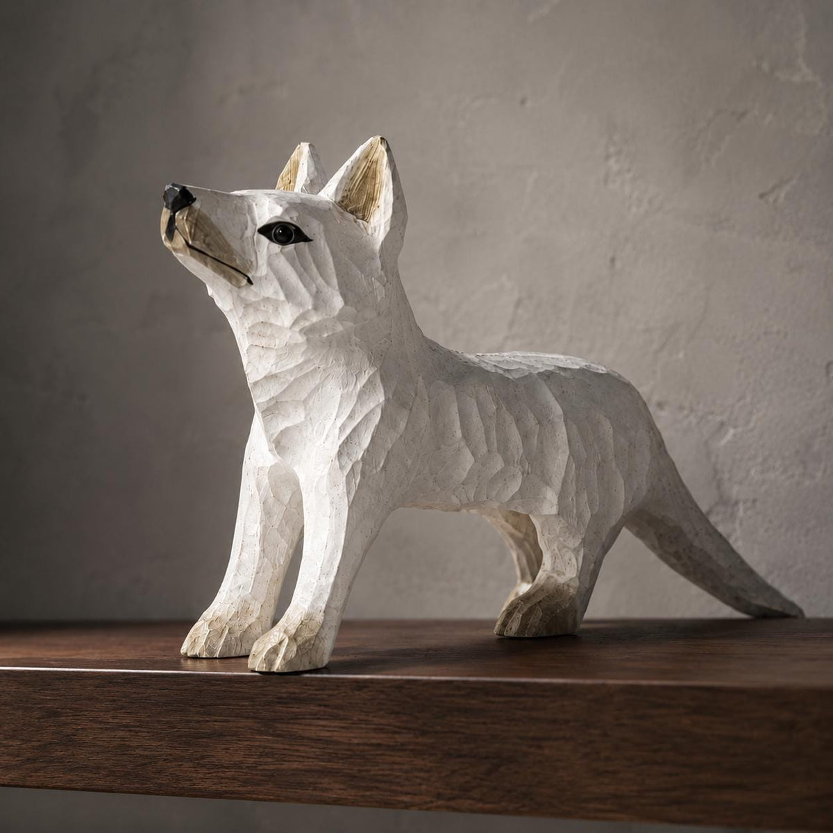Whimsical White Arctic Fox Hand Carved Wood Figurine Woodland Animal Nursery Decor Rustic Desk Accessory Unique Gift for Nature Lover