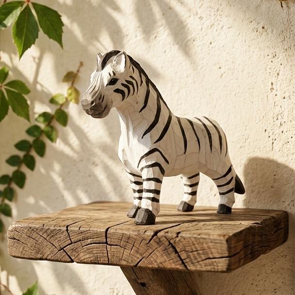 Hand-Carved Zebra Wood Figurine, Whimsical African Safari Decor, Minimalist Animal Sculpture, Unique Gift for Animal Lovers & Kids