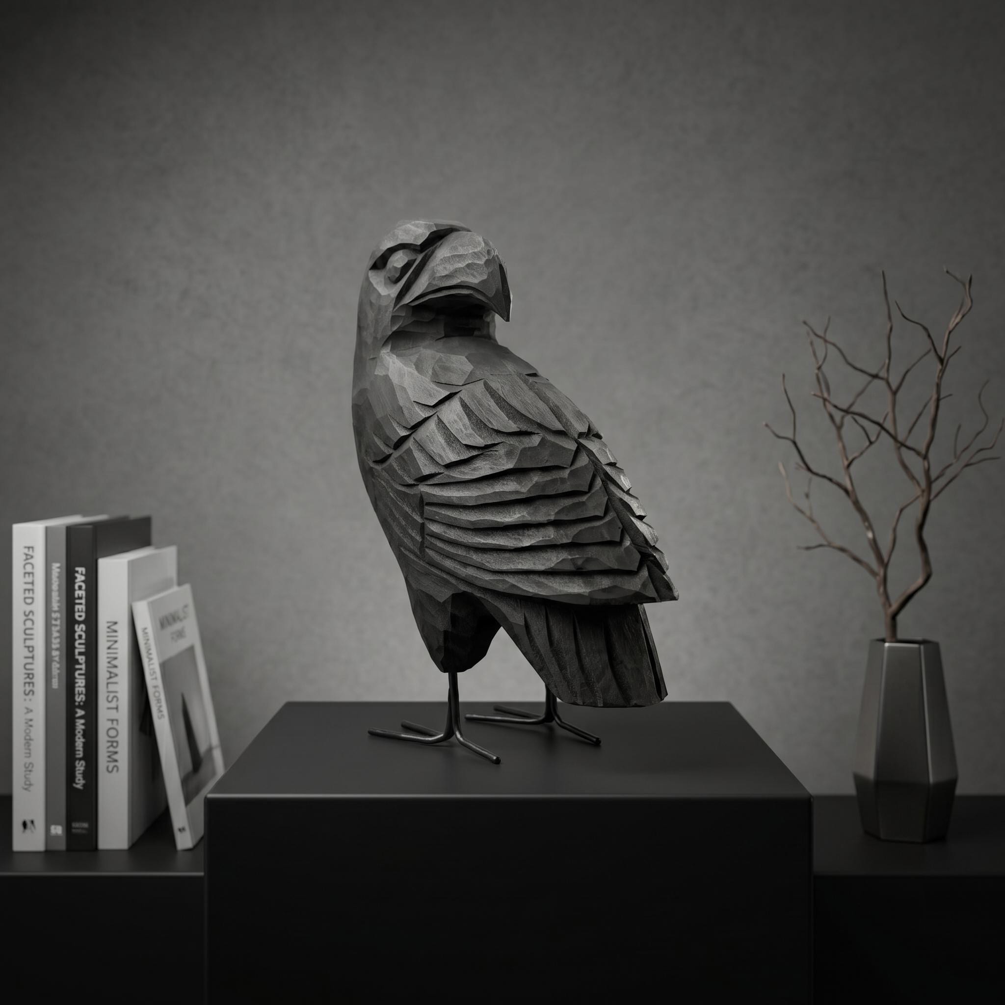 Hand Carved Black Raven Wooden Crow Figurine Rustic Bird Sculpture Gothic Home Decor Unique Wood Anniversary Gift for Nature Lover