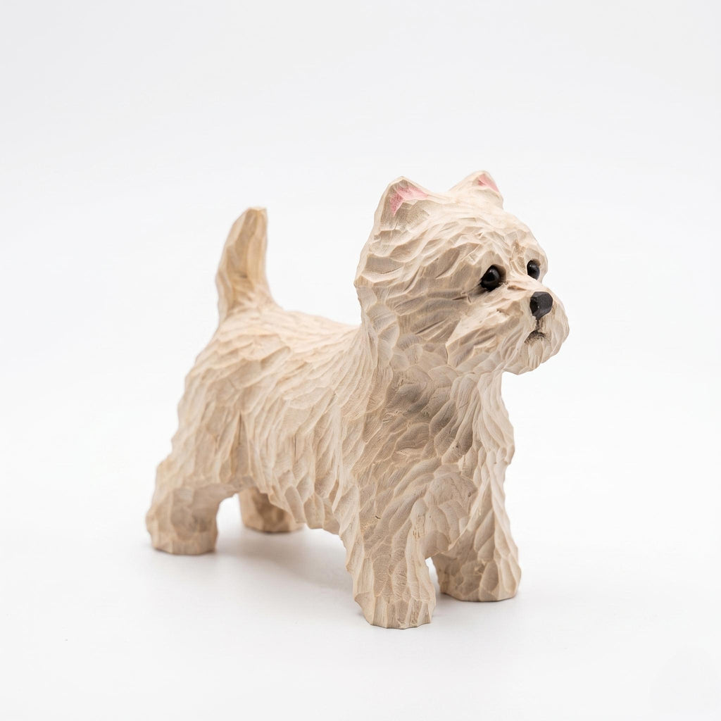 Hand Carved Wooden Westie Figurine, Rustic White Terrier Dog Sculpture, Folk Art Pet Memorial Gift for Dog Lovers, Desk Decor