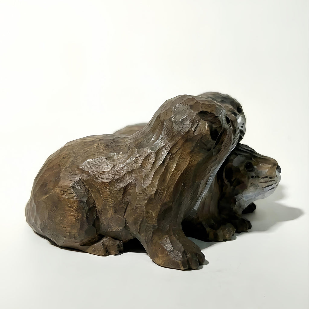 Handmade Wood Otter Trio Figurine, Garden Statue & Planter Decor,  Outdoor Porch Ornament, Friendship Gift