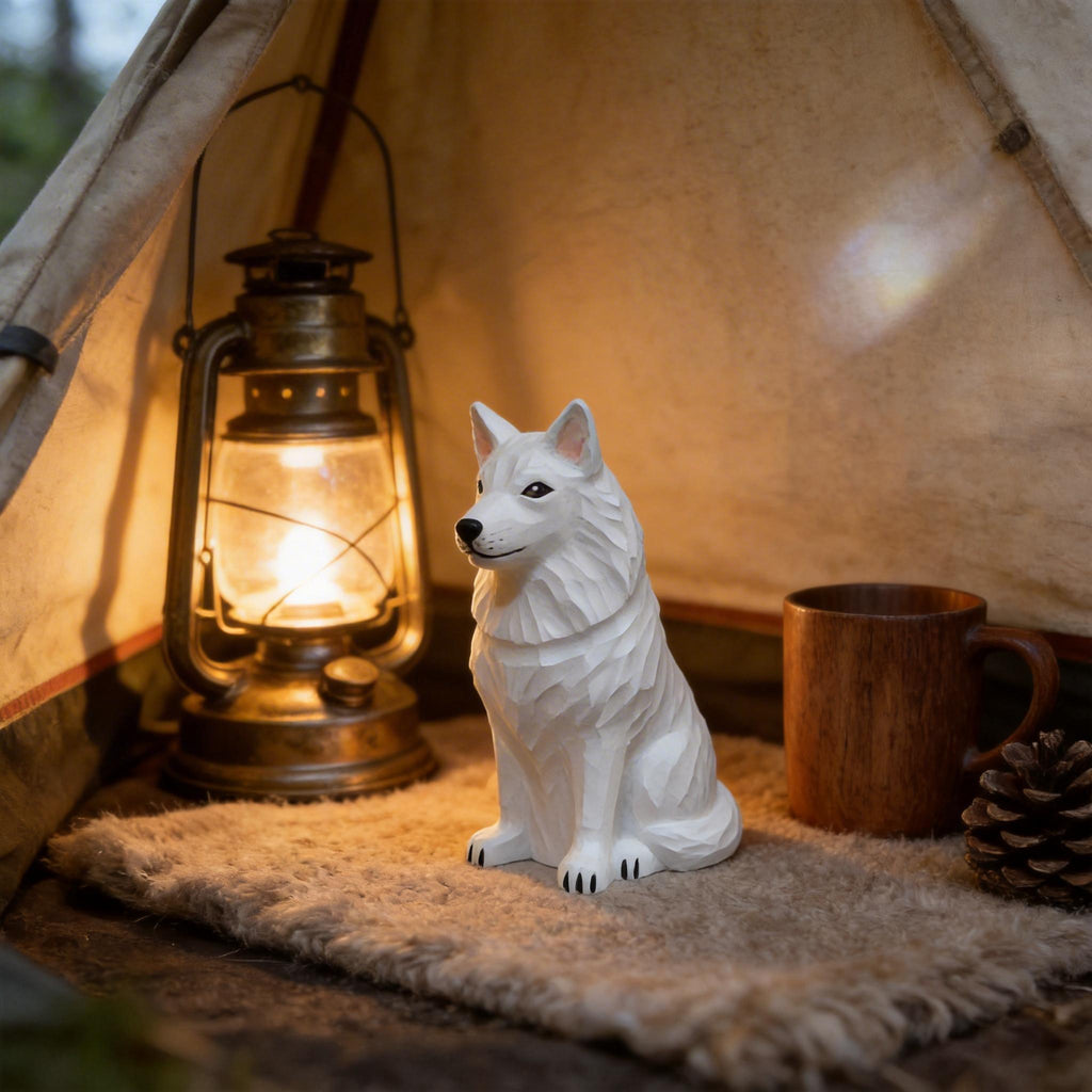 Hand Carved Wooden White Dog Figurine | Rustic Farmhouse Decor | White Shepherd Sculpture | Unique Woodland Animal Lover Gift