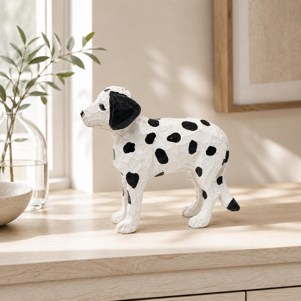 Hand-Carved Wooden Dalmatian Figurine | Spotted Puppy Sculpture | Whimsical Dog Desk Decor | Unique Pet Lover Gift