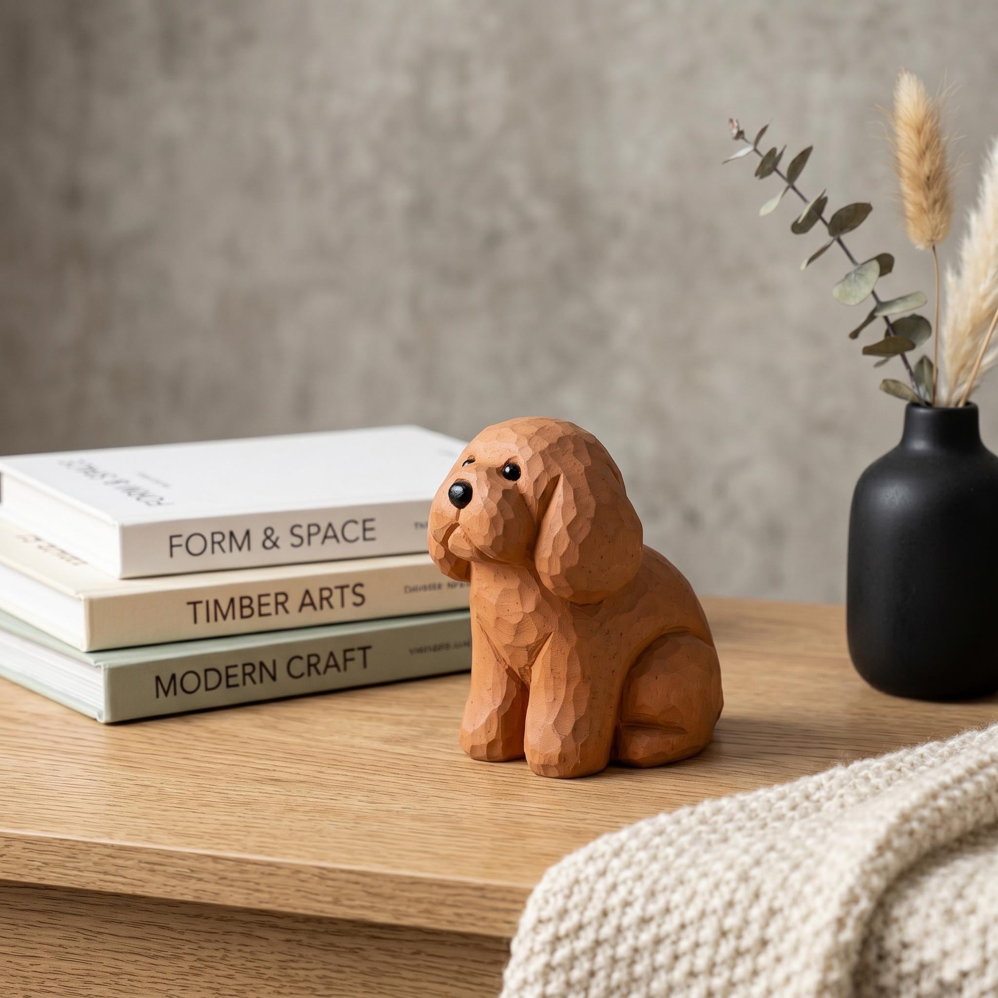 Sweet Hand Carved Wooden Poodle Figurine Rustic Sitting Dog Desk Decor Miniature Doodle Statue Unique Pet Lover Gift Dog Memorial