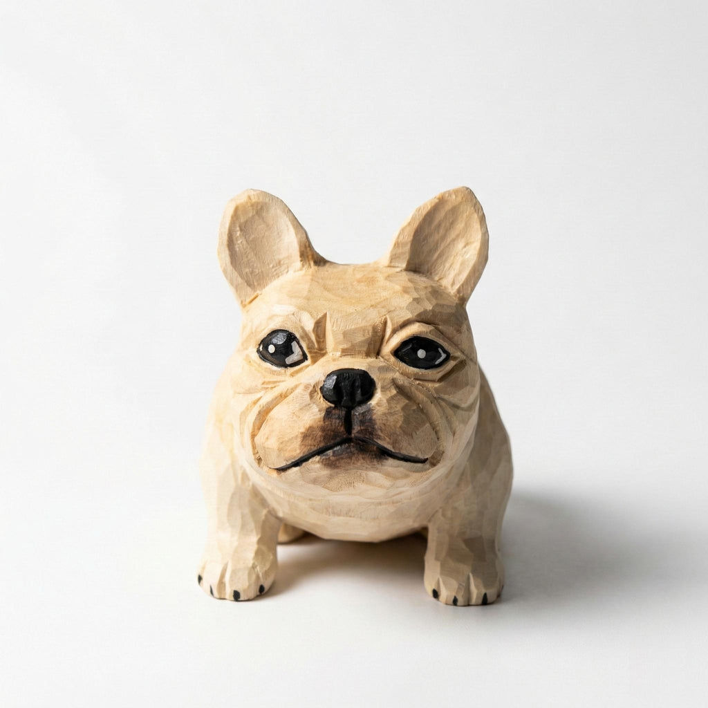 Whimsical Wooden French Bulldog Figurine Hand-Carved Dog Statue Rustic Shelf Decor Unique Pet Memorial Gift for Frenchie Lovers