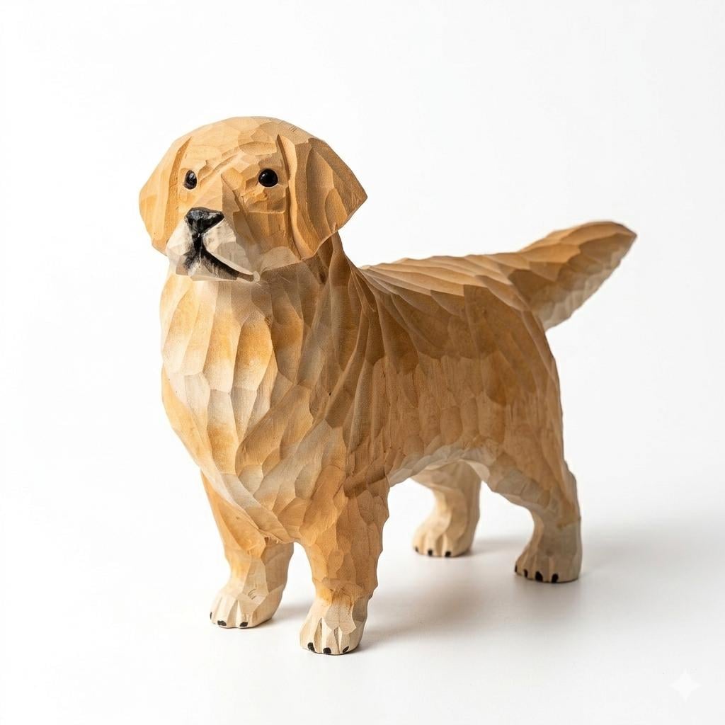 Hand Carved Wooden Golden Retriever Figurine, Rustic Dog Sculpture, Pet Memorial Keepsake