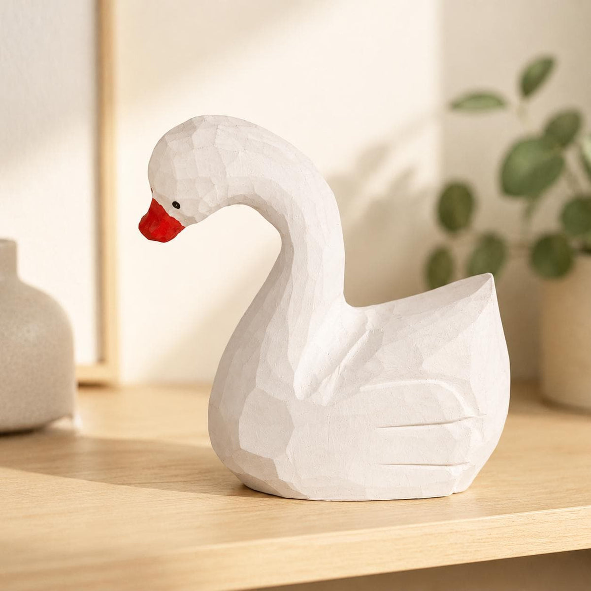 Whimsical White Wood Swan Hand Carved Bird Rustic Nursery Decor Unique Gift