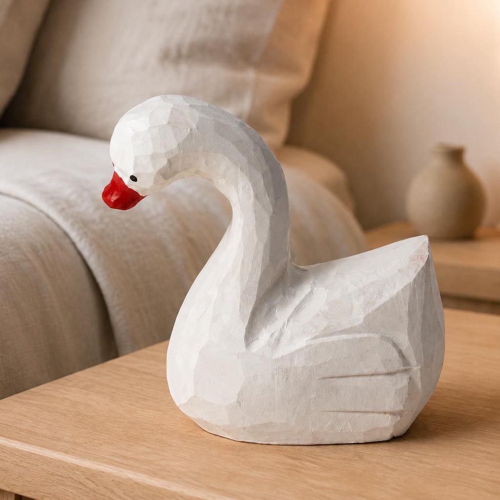 Whimsical White Wood Swan Hand Carved Bird Rustic Nursery Decor Unique Gift