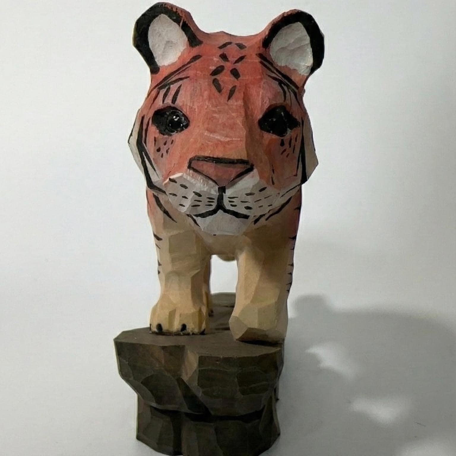 Hand Carved Wooden Tiger Figurine, Rustic Jungle Decor