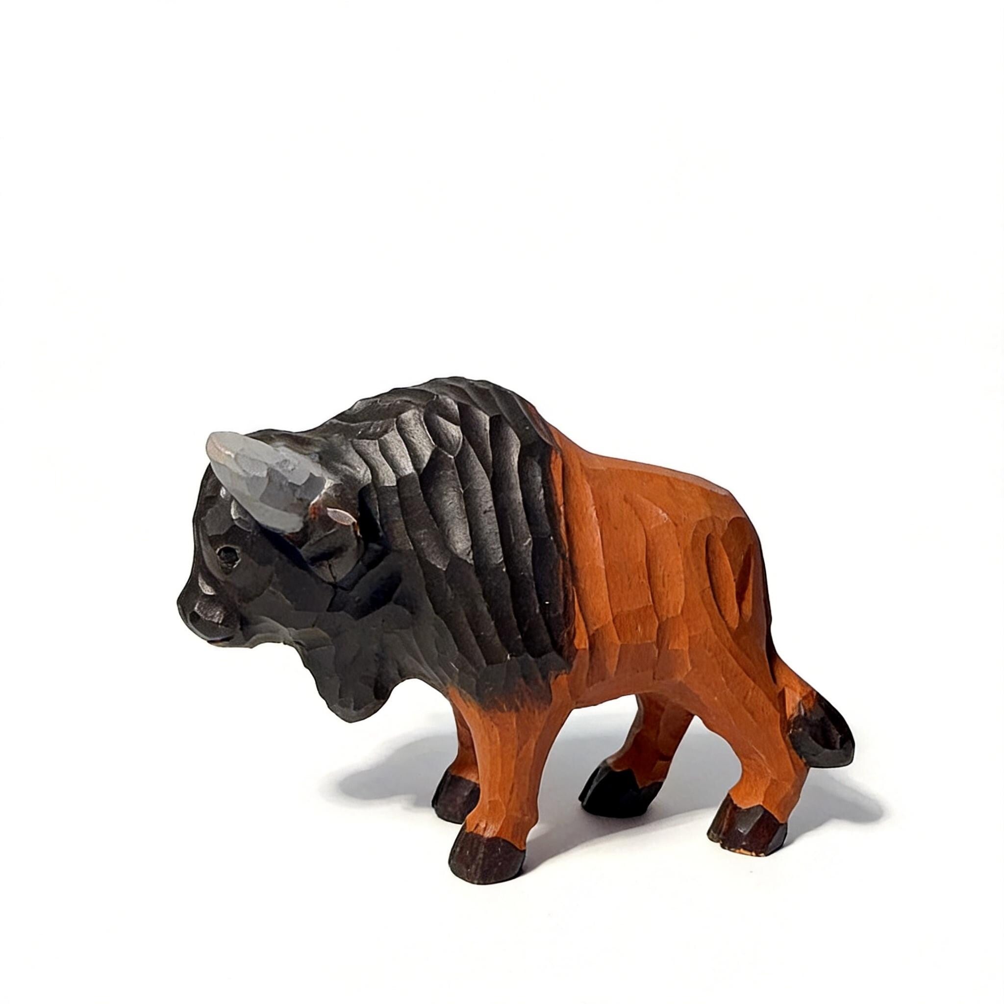 Rustic Wooden Bison Carving Handmade Animal Sculpture Western Room Decor Nature Lover Gift for Dad