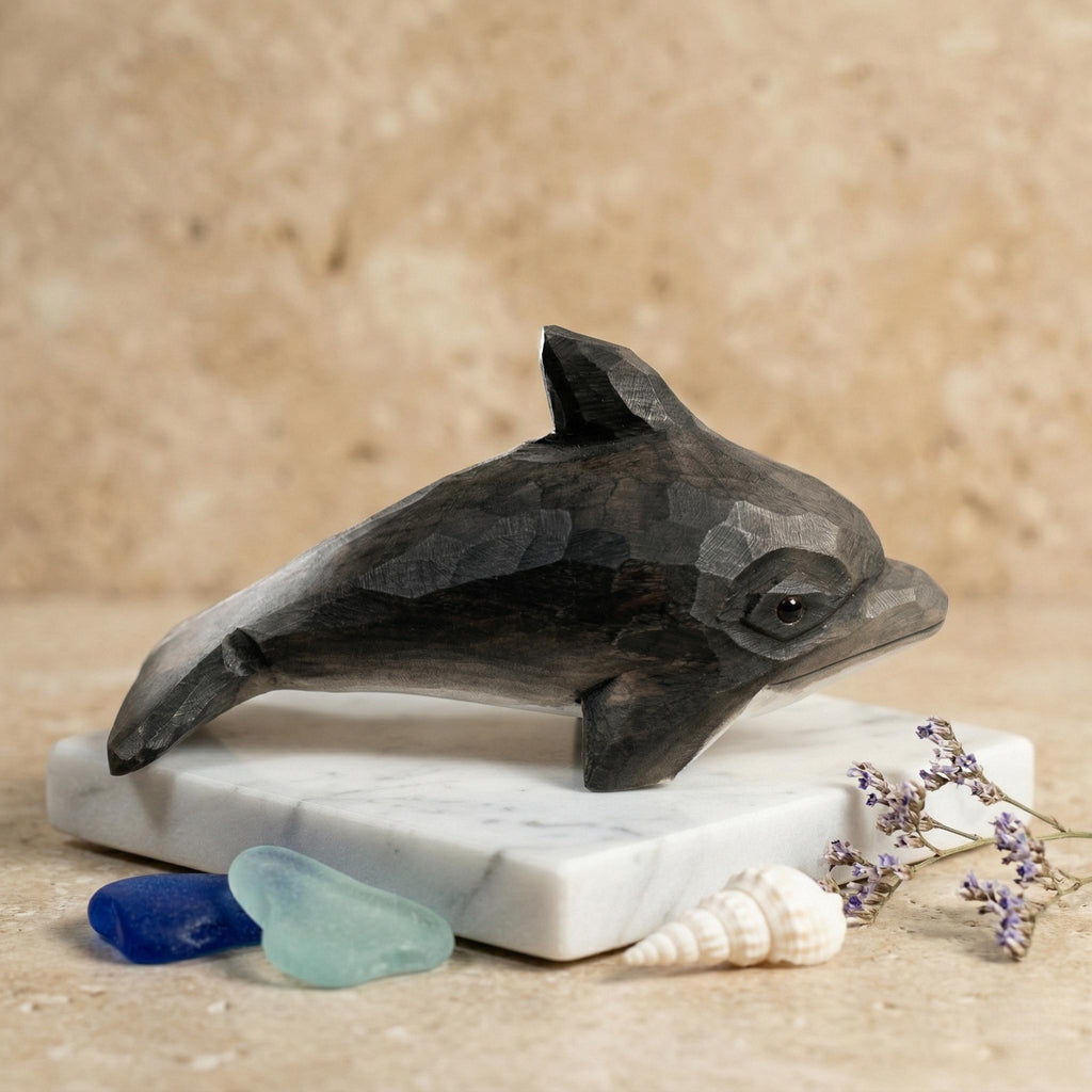 Hand Carved Wooden Dolphin Figurine, Rustic Coastal Decor, Ocean Animal Art Sculpture, Nautical Nursery Decor, Unique Gift for Beach Lover