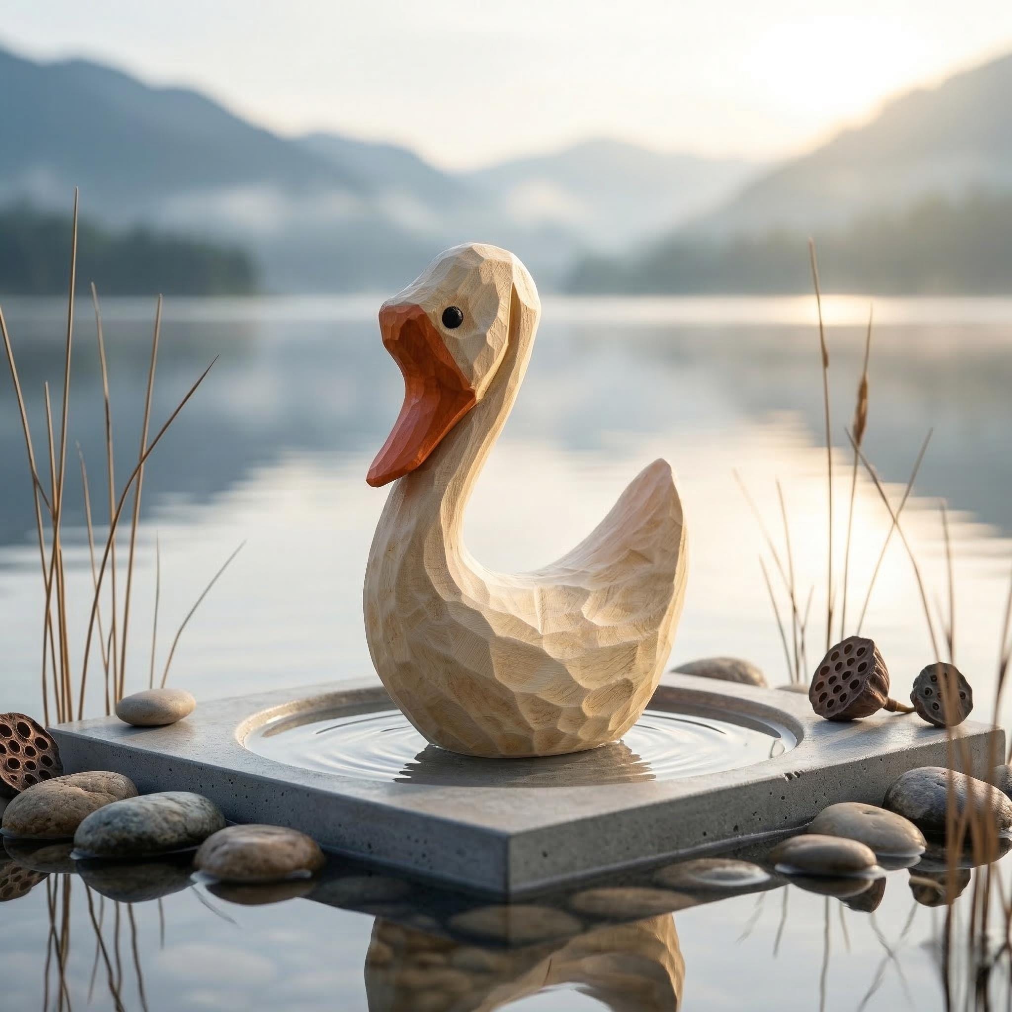 Whimsical Wooden Goose Figurine | Hand Carved Wood Bird Sculpture | Rustic Nursery Decor | Shelf Sitter Art | Gift for Animal Lover