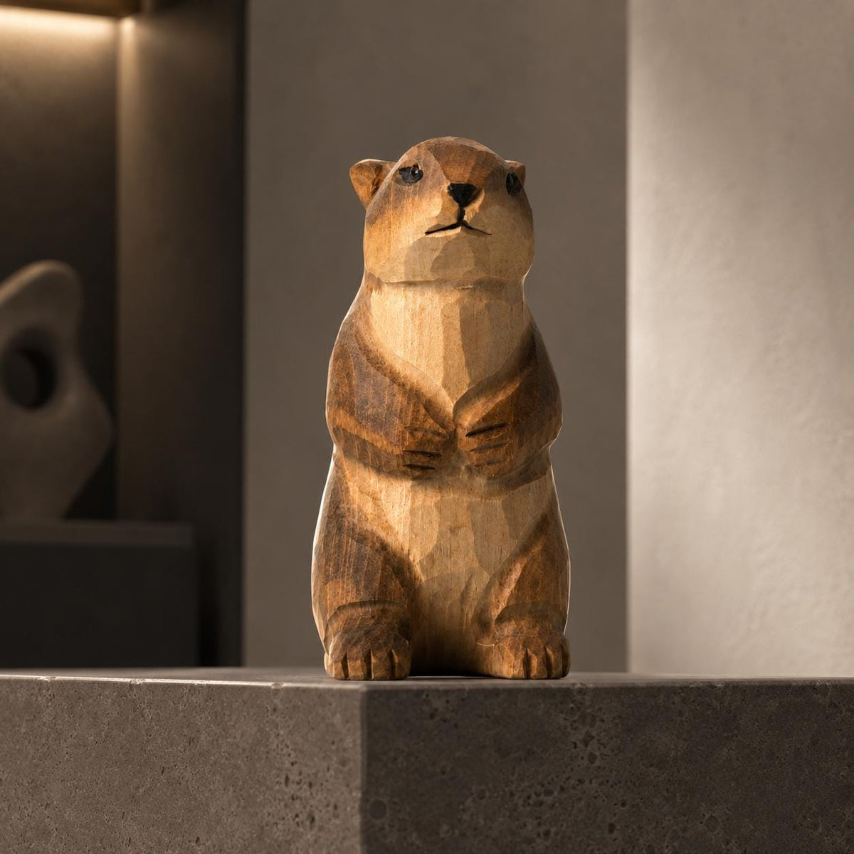 Whimsical Wooden Groundhog Statue Hand Carved Animal Figurine Woodland Nursery Decor Cute Wood Marmot Gift for Nature Lover