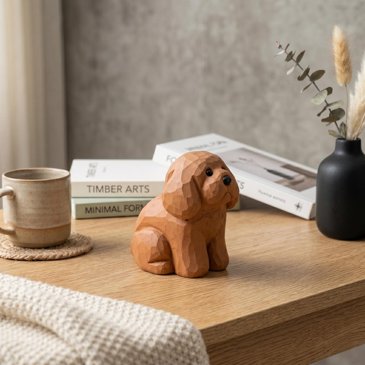Sweet Hand Carved Wooden Poodle Figurine Rustic Sitting Dog Desk Decor Miniature Doodle Statue Unique Pet Lover Gift Dog Memorial