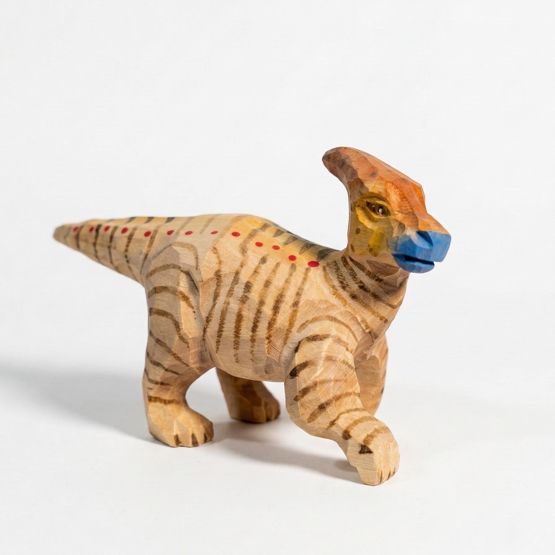 Hand-Carved Wooden Dinosaur Figurine, Parasaurolophus Wood Carving, Whimsical Nursery Decor, Rustic Animal Toy, Unique Gift for Dino Lover