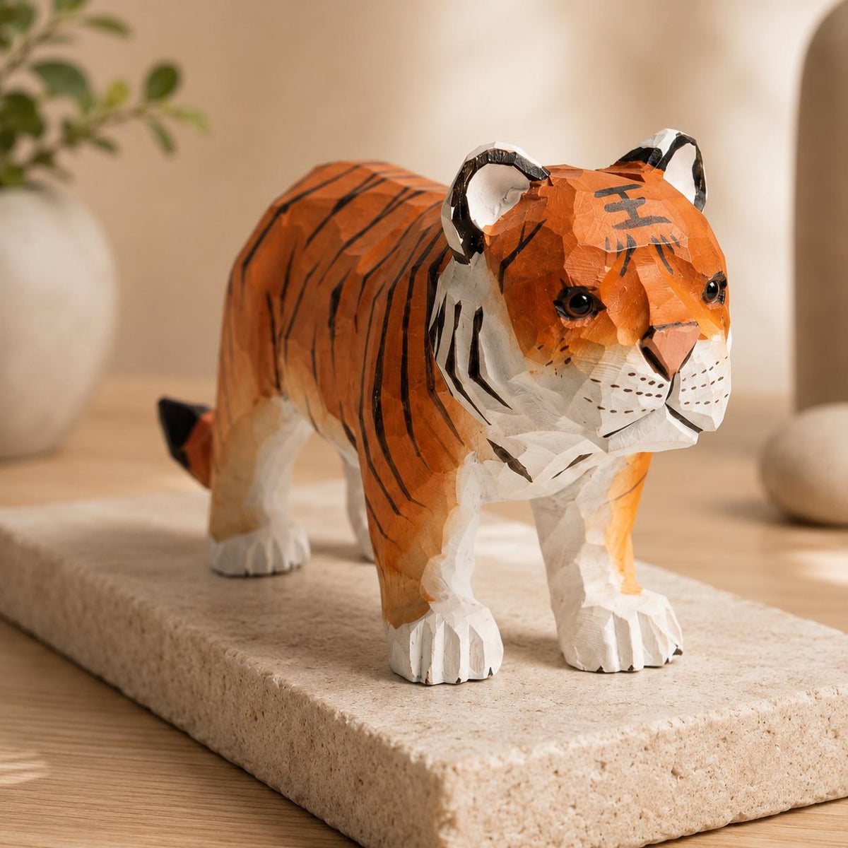Hand-carved Wooden Big Cat Figurines Safari Animal Nursery Decor Faceted Wood Art Tiger Leopard Cheetah Statue Gift for Animal Lover