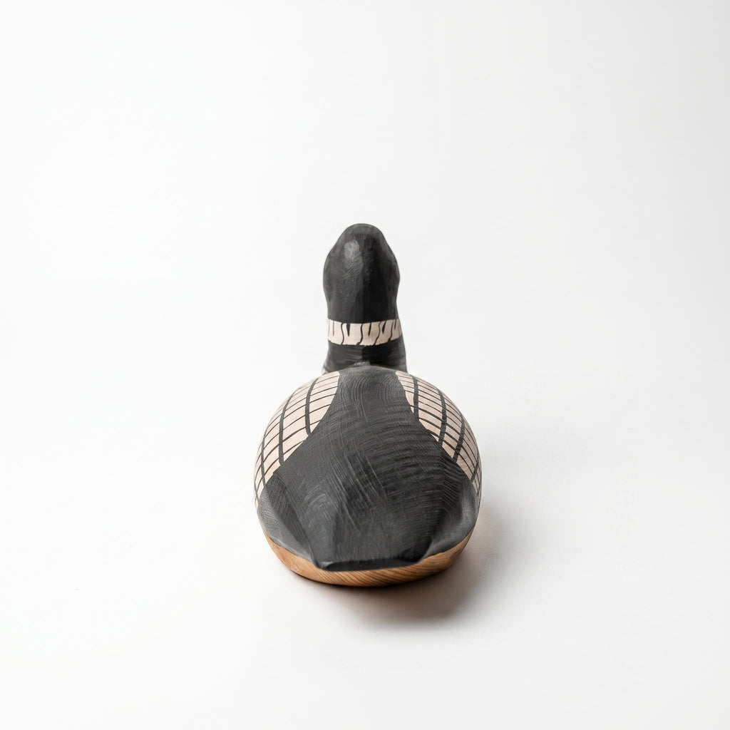 Hand-Carved Wooden Loon Figurine, Rustic Lake House Decor, Black and White Bird Art, Cabin Core Accent, Unique Gift for Bird Lovers