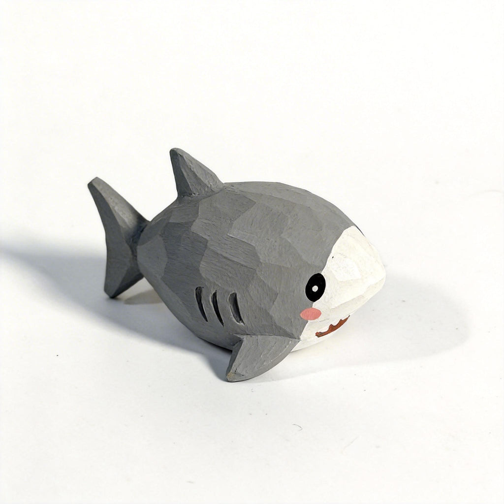 Whimsical Hand Carved Wooden Shark Figurine Cute Nautical Decor Coastal Nursery Art Handmade Wooden Animal Ocean Lover Gift