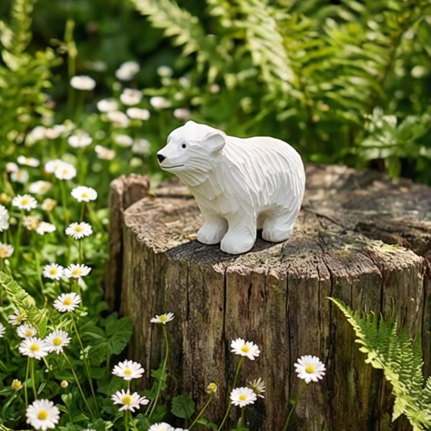 Hand Carved Wooden Polar Bear Figurine - White Bear Statue - Winter Wonderland Decor - Cabin Ornament