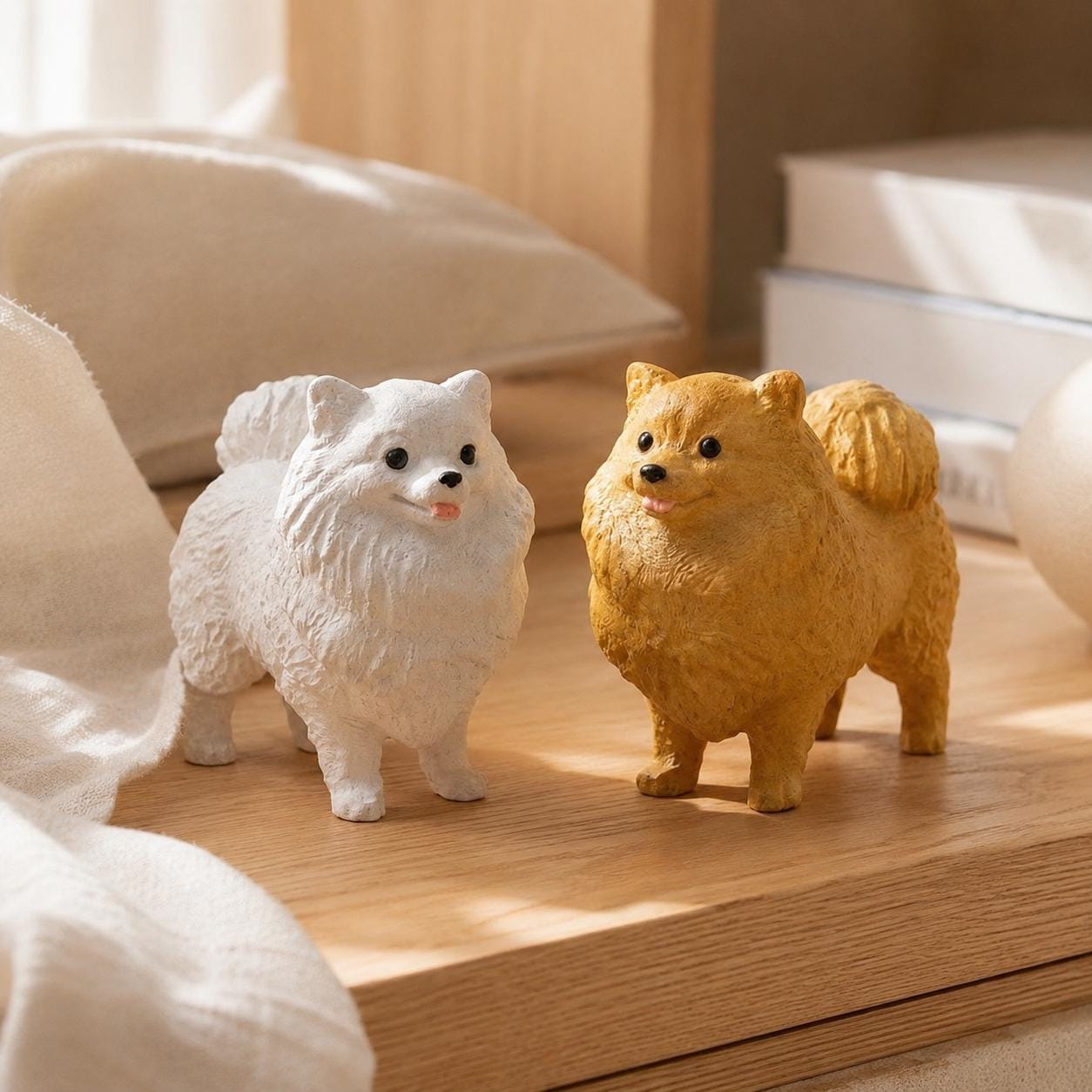 Fluffy Pomeranian Wood Carving, Cute Dog Figurine, Pet Memorial Gift, Wooden Puppy Statue, Desk Decor for Dog Lovers