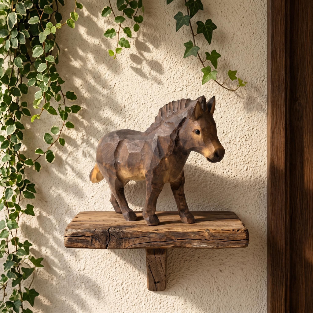 Charming Hand Carved Wooden Foal Figure | Rustic Horse Statuette & Farmhouse Shelf Decor | Sweet Animal Lover Gift for Nursery