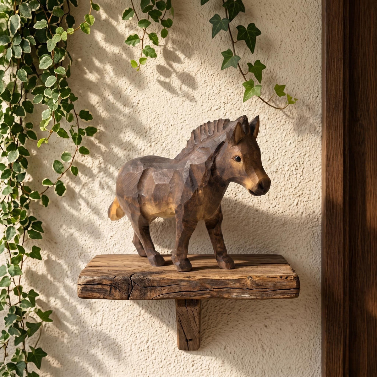 Charming Hand Carved Wooden Foal Figure | Rustic Horse Statuette & Farmhouse Shelf Decor | Sweet Animal Lover Gift for Nursery