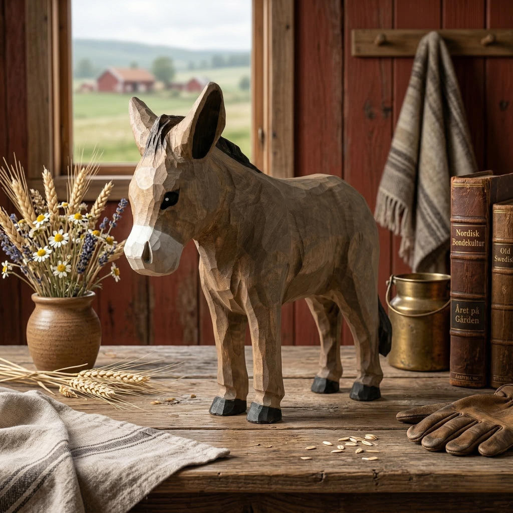 Whimsical Hand Carved Wooden Donkey Figurine, Rustic Farmhouse Decor, Miniature Wood Animal Sculpture, Unique Gift for Animal Lovers