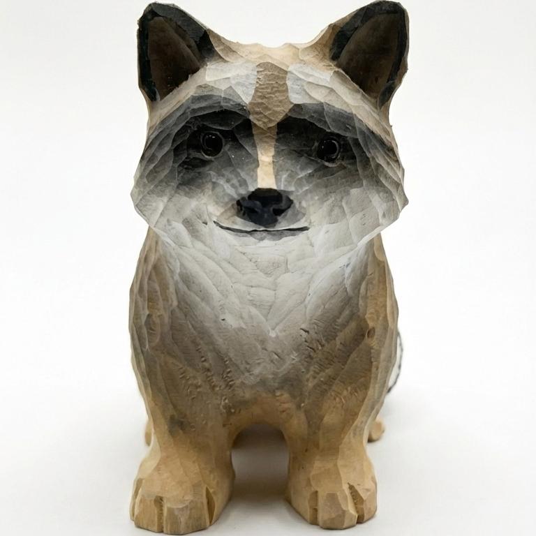 Hand Carved Wooden Raccoon Statue, Rustic Woodland Nursery Decor, Forest Animal Figurine, Garden Ornament