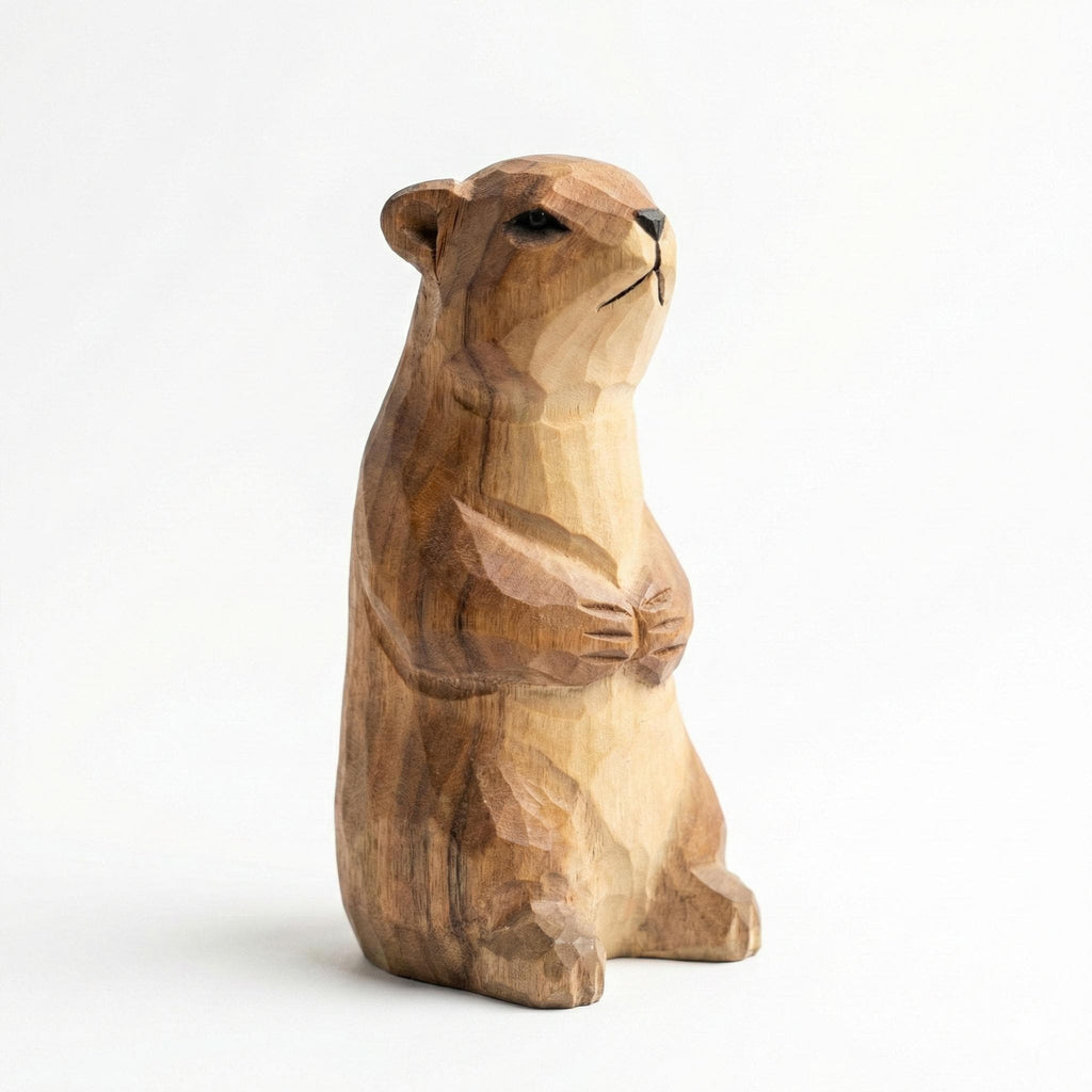 Handmade Wooden Groundhog Figurine, Marmot Statue, Rustic Woodland Decor, Whimsical Prairie Art, Cabin Ornament