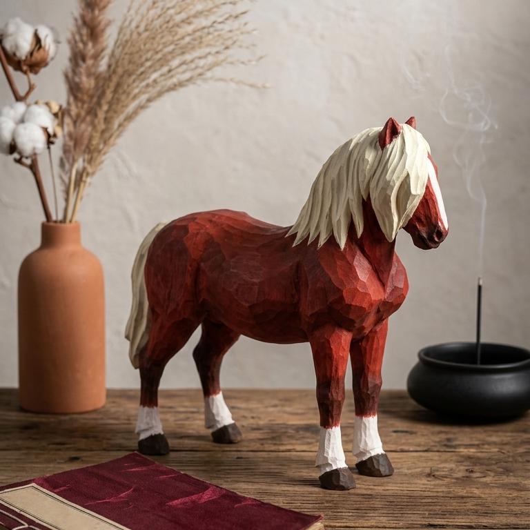 Whimsical Chestnut Horse Figurine, Hand-Carved Wood Animal Statue, Rustic Farmhouse Nursery Decor, Unique Equestrian Gift Idea