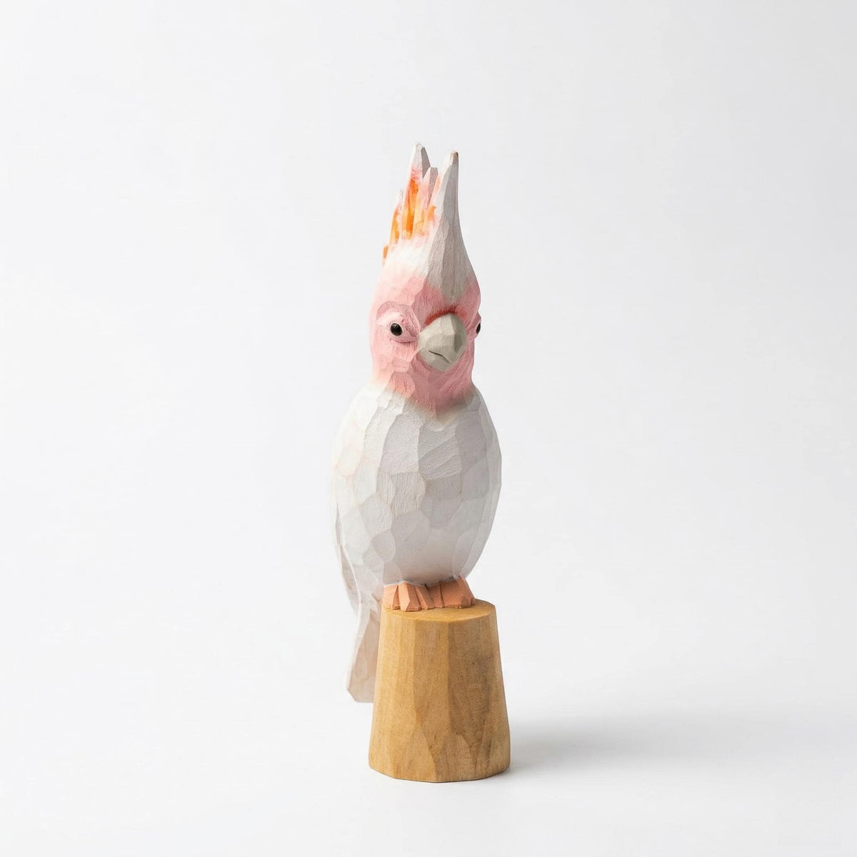 Hand-Carved Wooden Galah Cockatoo Figurine, Whimsical Pink Parrot Statue, Tropical Bird Lover Gift, Unique Nursery Decor