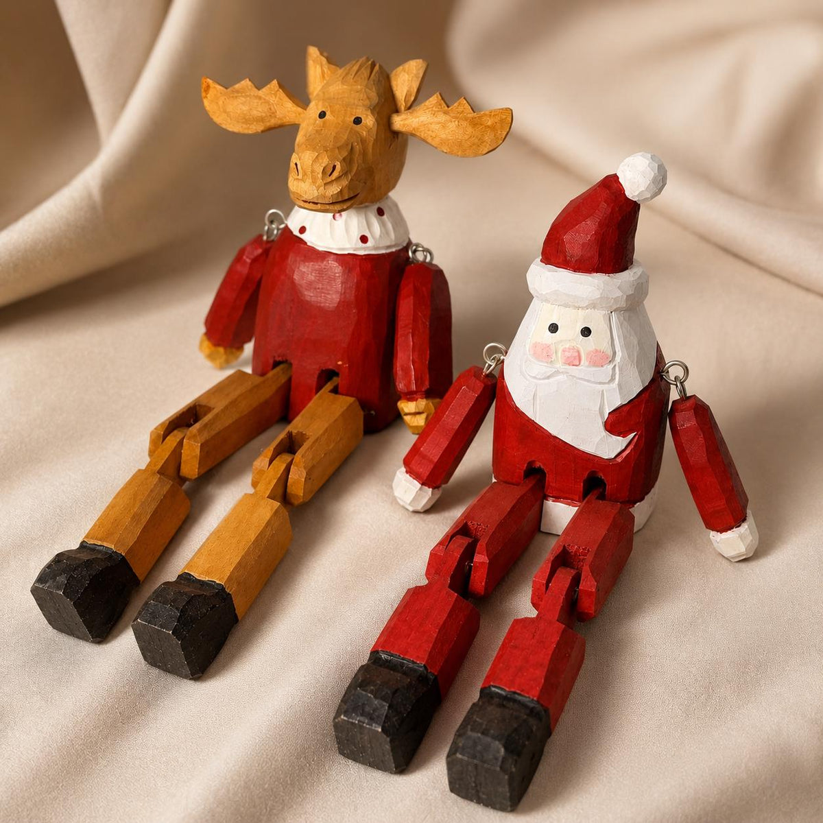 Charming Wooden Santa or Reindeer Shelf Sitter, Articulated Jointed Figure Christmas Decor, Rustic Holiday Gift for Home