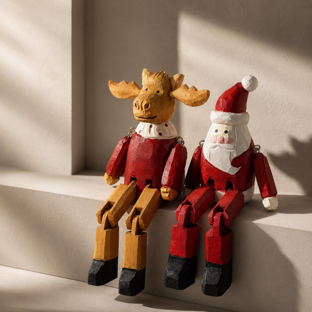 Charming Wooden Santa or Reindeer Shelf Sitter, Articulated Jointed Figure Christmas Decor, Rustic Holiday Gift for Home
