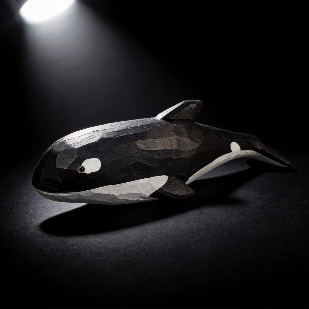 Hand-Carved Wooden Orca Figurine | Rustic Killer Whale Sculpture | Coastal Nursery Art | Nautical Decor | Unique Gift for Ocean Lover