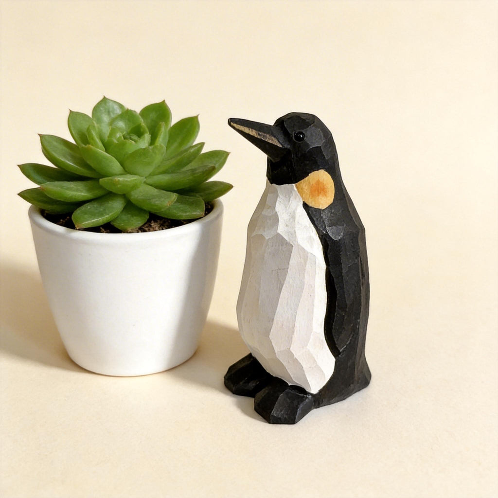 Hand-Carved Wooden Penguin Figurine | Geometric Minimalist Bird Decor | Rustic Nursery Art | Unique Gift for Animal Lovers & Bird Watchers