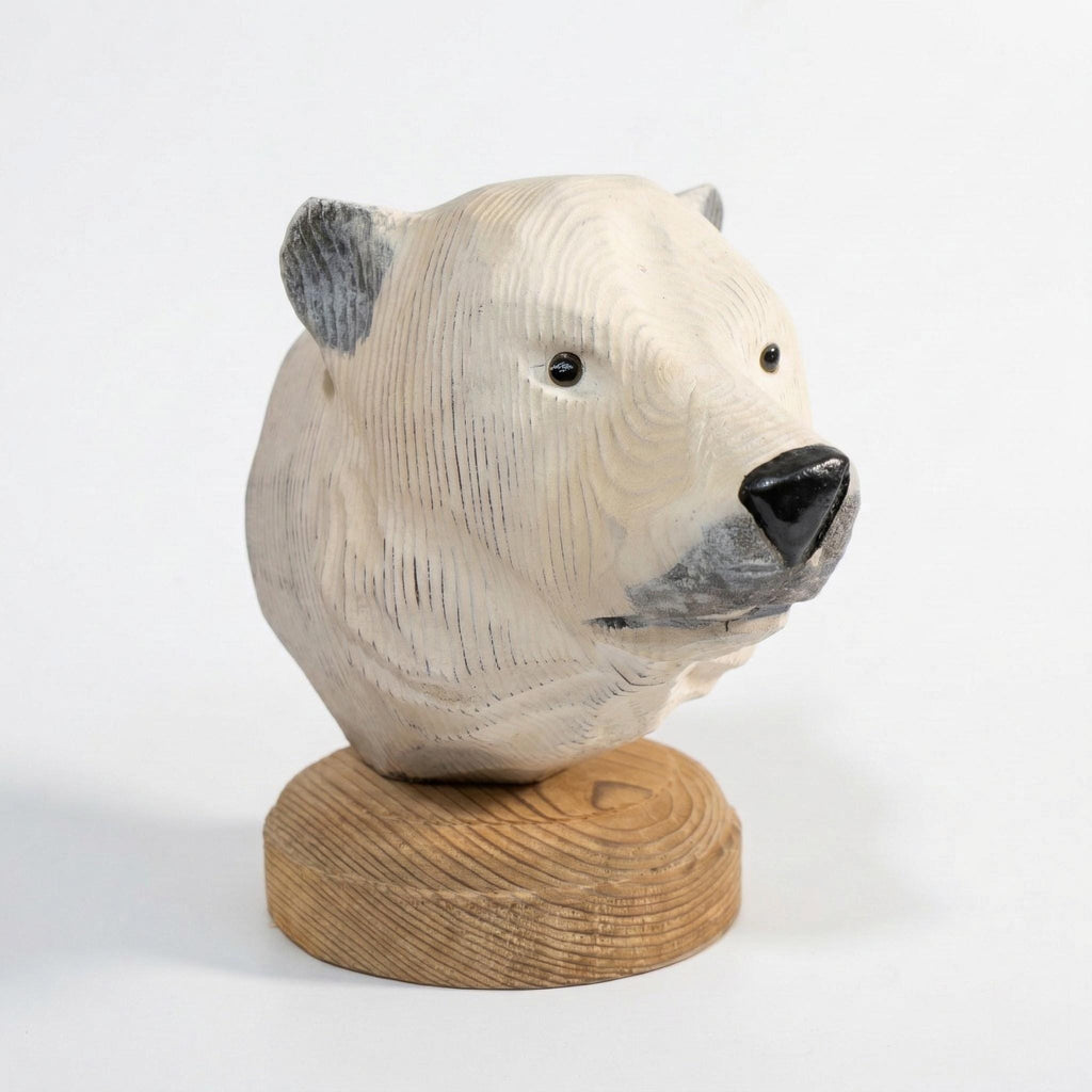 Hand-Carved Wooden Polar Bear Sculpture, Rustic Arctic Animal Decor, Nature Lover Gift