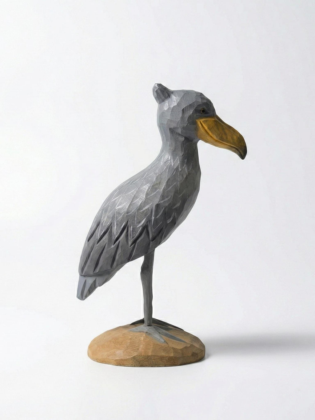 Hand Carved Wooden Shoebill Stork Statue, Rustic Bird Decor