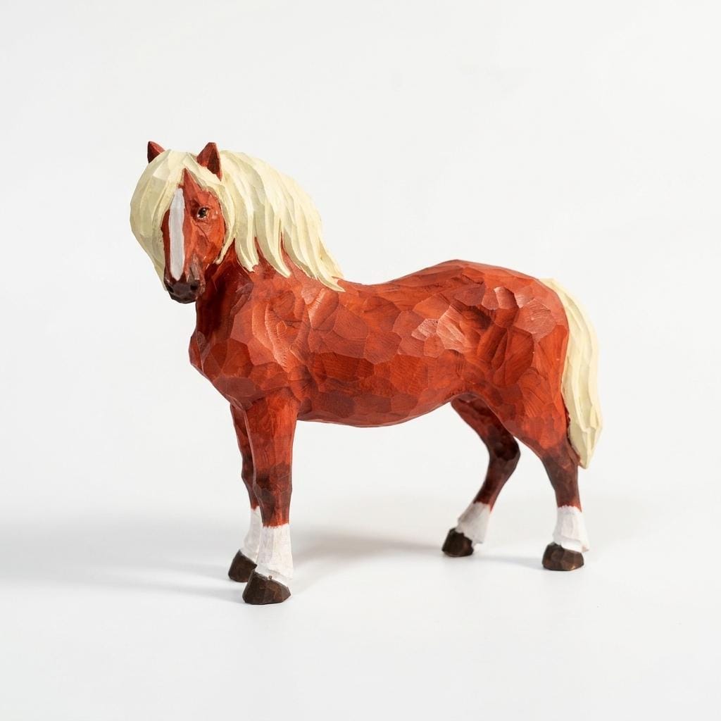 Whimsical Chestnut Horse Figurine, Hand-Carved Wood Animal Statue, Rustic Farmhouse Nursery Decor, Unique Equestrian Gift Idea
