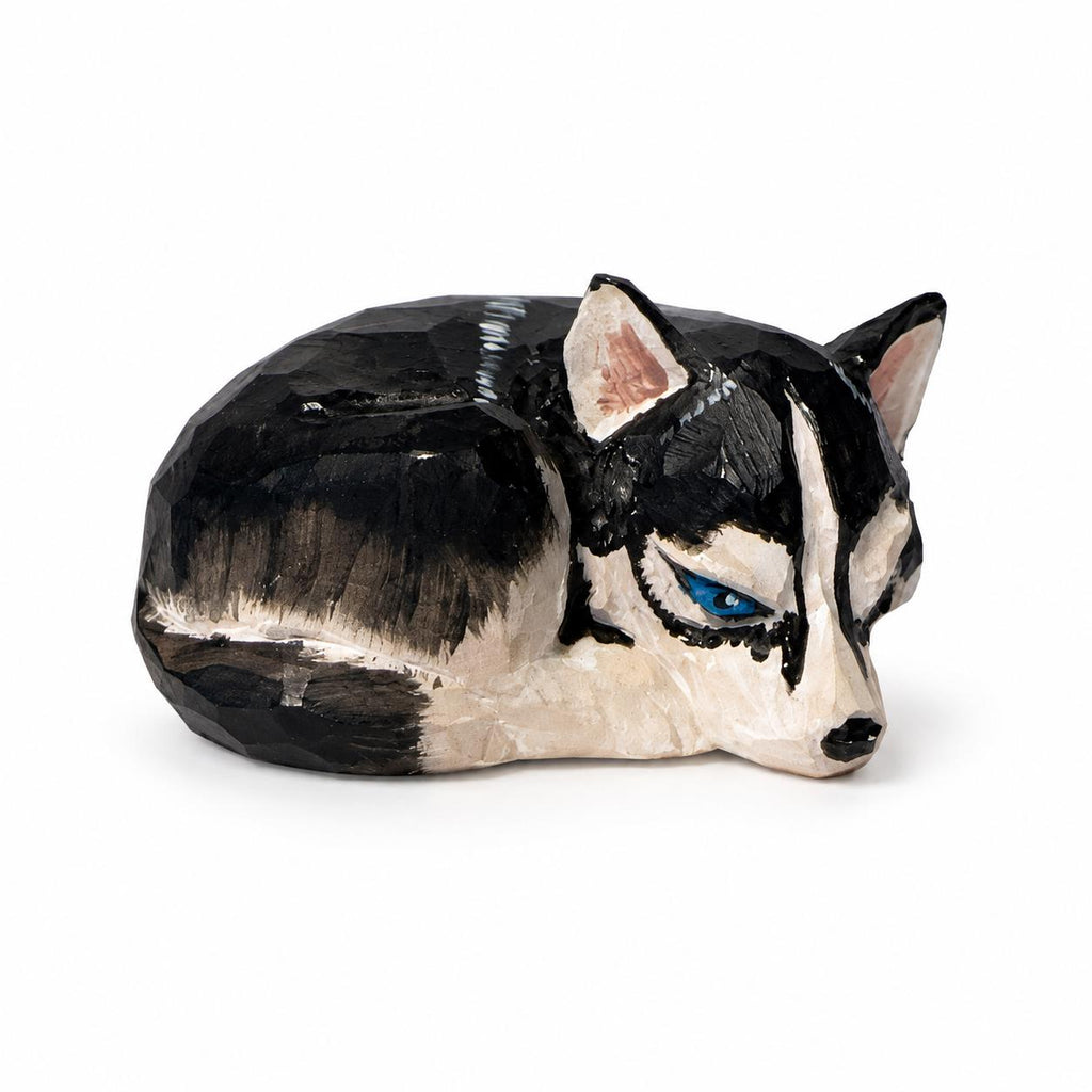 Geometric Husky Wood Figurine, Hand Carved Siberian Husky Dog Statue, Low Poly Animal Sculpture, Rustic Farmhouse Decor