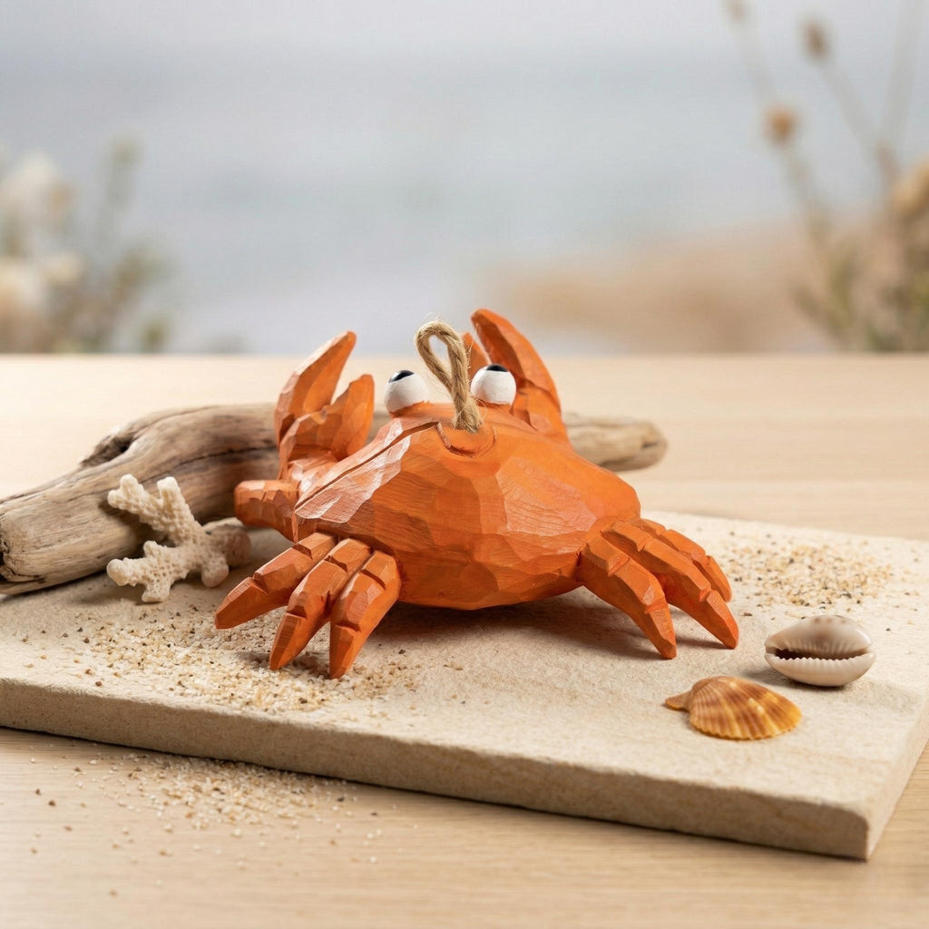 Whimsical Wooden Crab Ornament Hand Carved Coastal Decor Nautical Nursery Art Ocean Lover Gift Beach House Decor Funny Crab Figurine