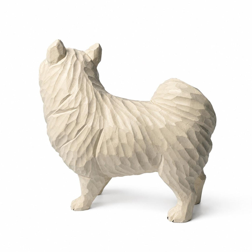 Handcarved White Spitz Dog Figurine Wooden Puppy Statue Rustic Shelf Decor Pet Memorial Gift Carved Samoyed Sculpture Dog Lover Present