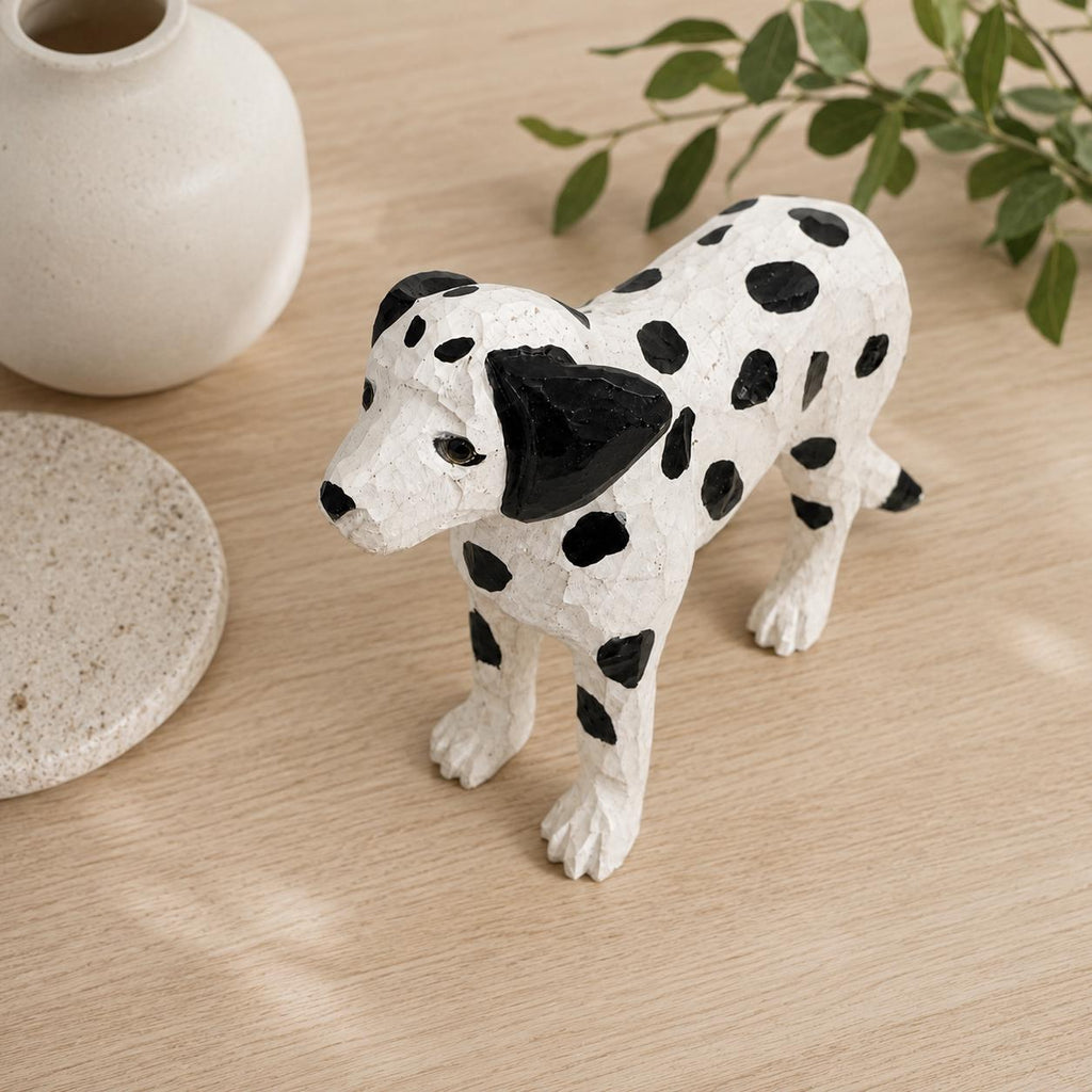 Hand-Carved Wooden Dalmatian Figurine | Spotted Puppy Sculpture | Whimsical Dog Desk Decor | Unique Pet Lover Gift