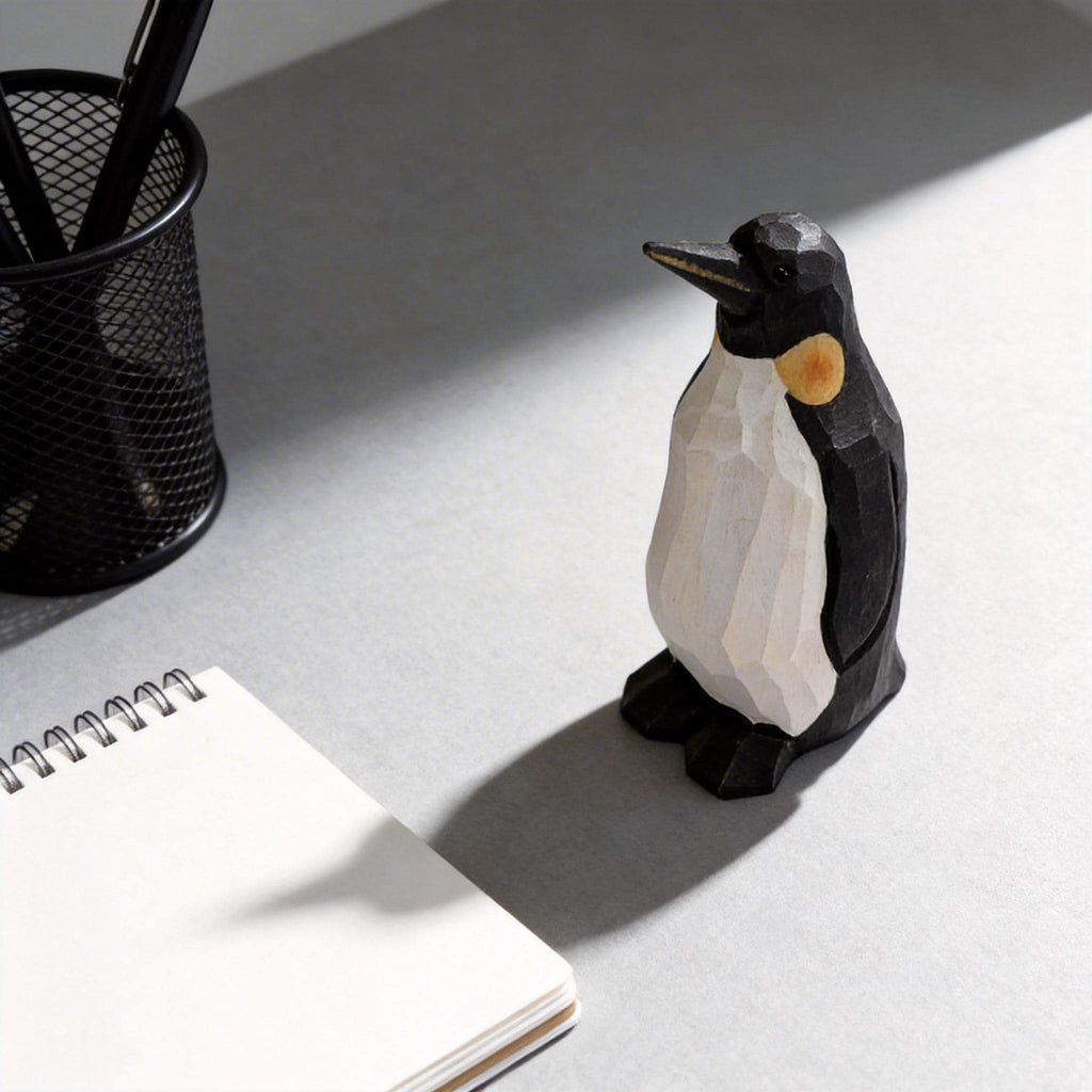 Hand-Carved Wooden Penguin Figurine | Geometric Minimalist Bird Decor | Rustic Nursery Art | Unique Gift for Animal Lovers & Bird Watchers
