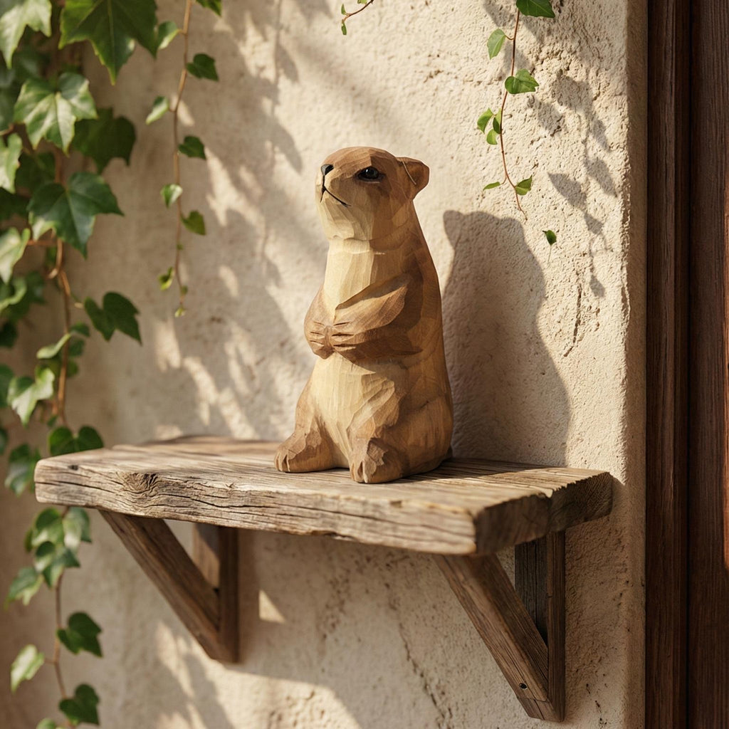 Handmade Wooden Groundhog Figurine, Marmot Statue, Rustic Woodland Decor, Whimsical Prairie Art, Cabin Ornament
