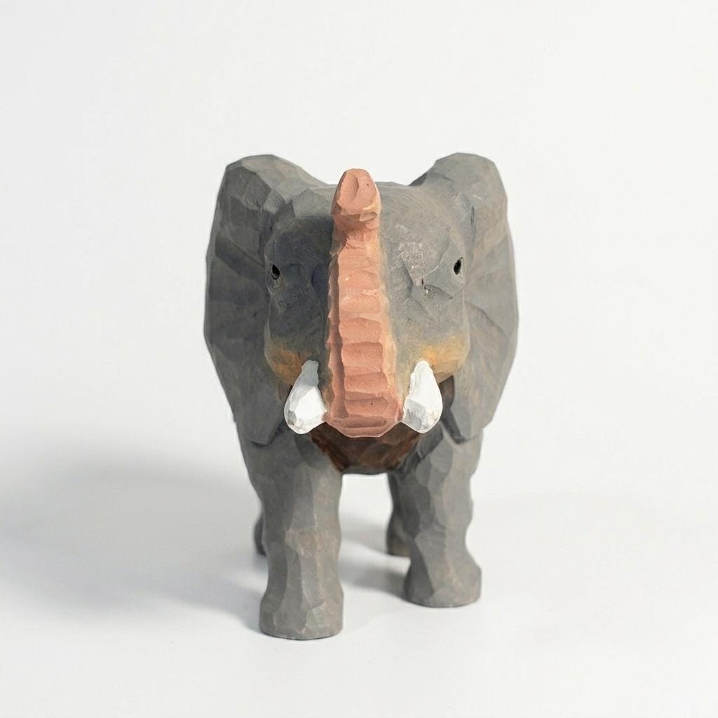 Hand Carved Wood Elephant Figurine – Rustic Animal Home Decor, Whimsical Sculpture